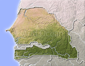 Senegal, shaded relief map.