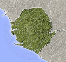 Sierra Leone, shaded relief map.