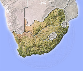South Africa, shaded relief map.