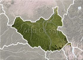 South Sudan, shaded relief map.