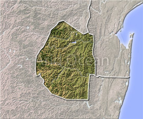 Swaziland, shaded relief map.