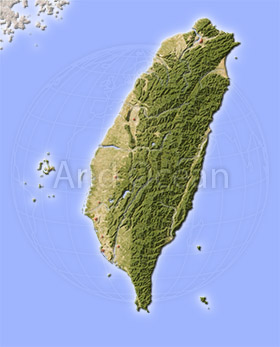 Taiwan, shaded relief map.