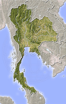 Thailand, shaded relief map.