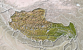 Tibet, shaded relief map.