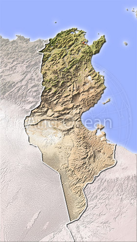 Tunisia, shaded relief map.