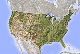 USA, shaded relief map.