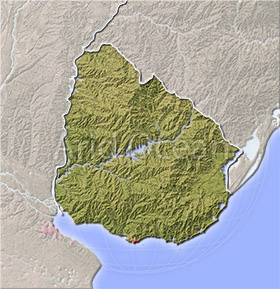 Uruguay, shaded relief map.