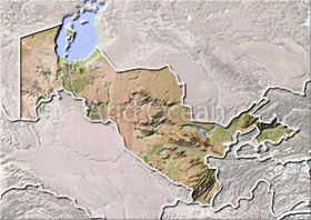 Uzbekistan, shaded relief map.