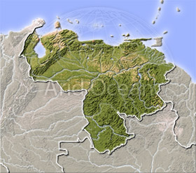 Venezuela, shaded relief map.