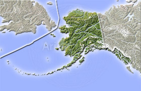 Alaska, shaded relief map.