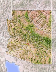 Arizona, shaded relief map.