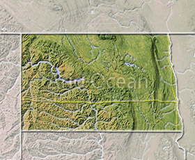 North Dakota, shaded relief map.