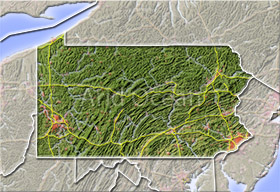 Pennsylvania, shaded relief map.