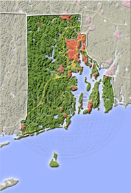 Rhode Island, shaded relief map.