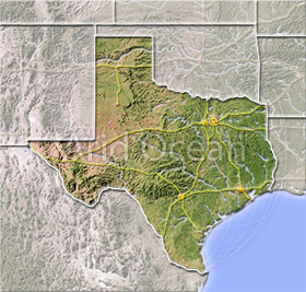 Texas, shaded relief map.