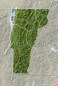 Vermont, shaded relief map.