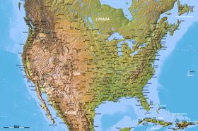 USA, shaded relief map