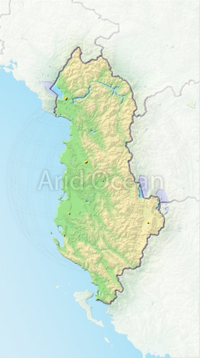 Albania, shaded relief map.