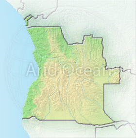 Angola, shaded relief map.