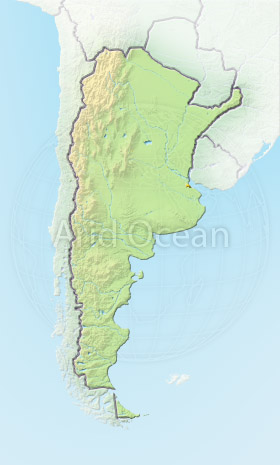 Argentina, shaded relief map.