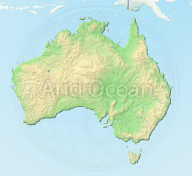 Australia, shaded relief map.