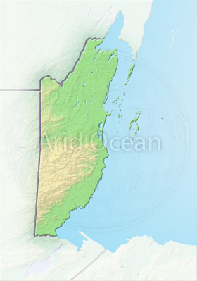 Belize, shaded relief map.
