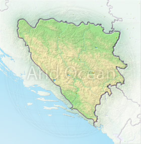 Bosnia and Herzegovina, shaded relief map.