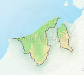 Brunei, shaded relief map.