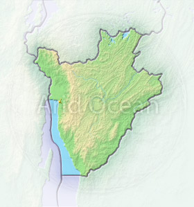 Burundi, shaded relief map.
