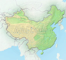 China, shaded relief map.