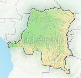 Congo Democratic Republic, shaded relief map.