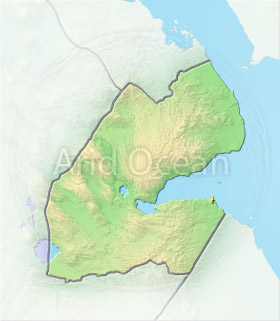 Djibouti, shaded relief map.