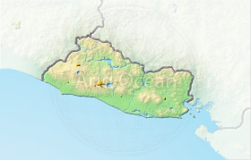 El Salvador, shaded relief map.