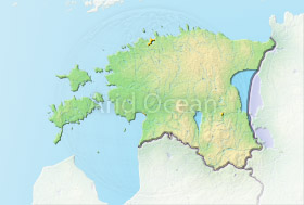 Estonia, shaded relief map.