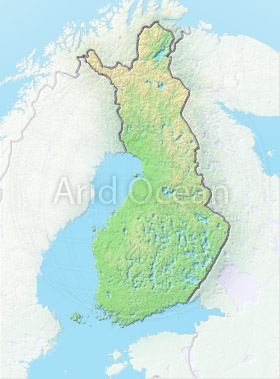 Finland, shaded relief map.