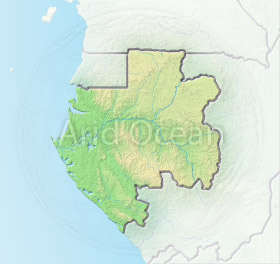 Gabon, shaded relief map.