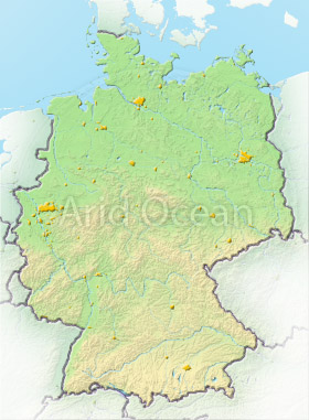 Germany, shaded relief map.