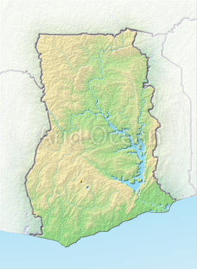 Ghana, shaded relief map.