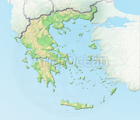 Greece, shaded relief map.