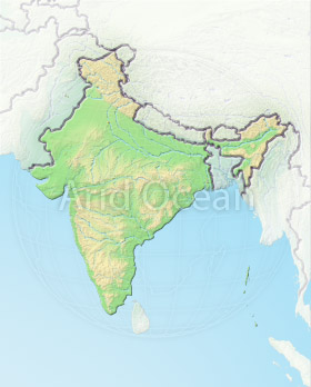 India, shaded relief map.