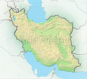 Iran, shaded relief map.