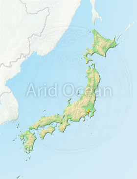 Japan, shaded relief map.