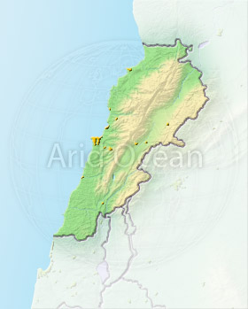 Lebanon, shaded relief map.