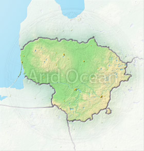 Lithuania , shaded relief map.