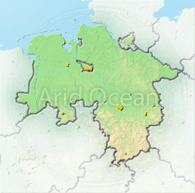 Lower Saxony, shaded relief map.