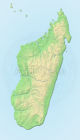Madagascar, shaded relief map.
