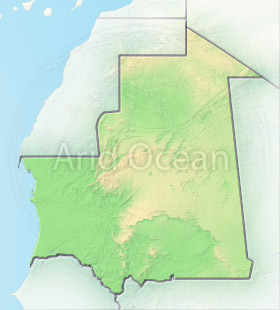 Mauritania, shaded relief map.