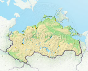 Mecklenburg-Vorpommern, shaded relief map.