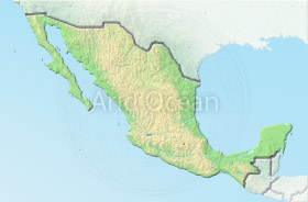 Mexico, shaded relief map.