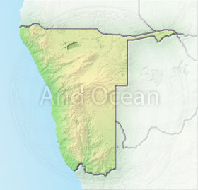 Namibia, shaded relief map.